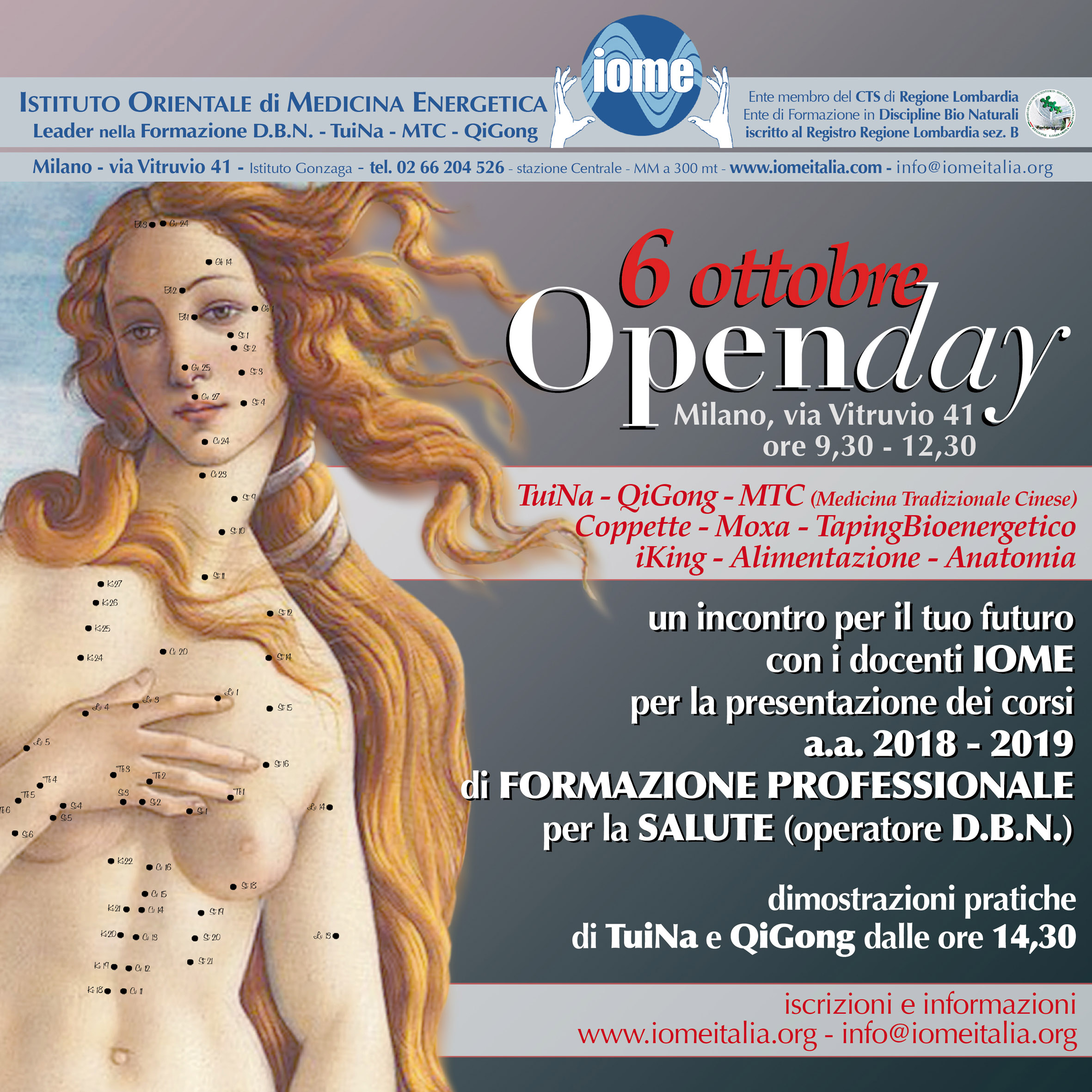 open day iome  6 ottobre 2018+ tuina+corso+qigong+massaggio+scuola